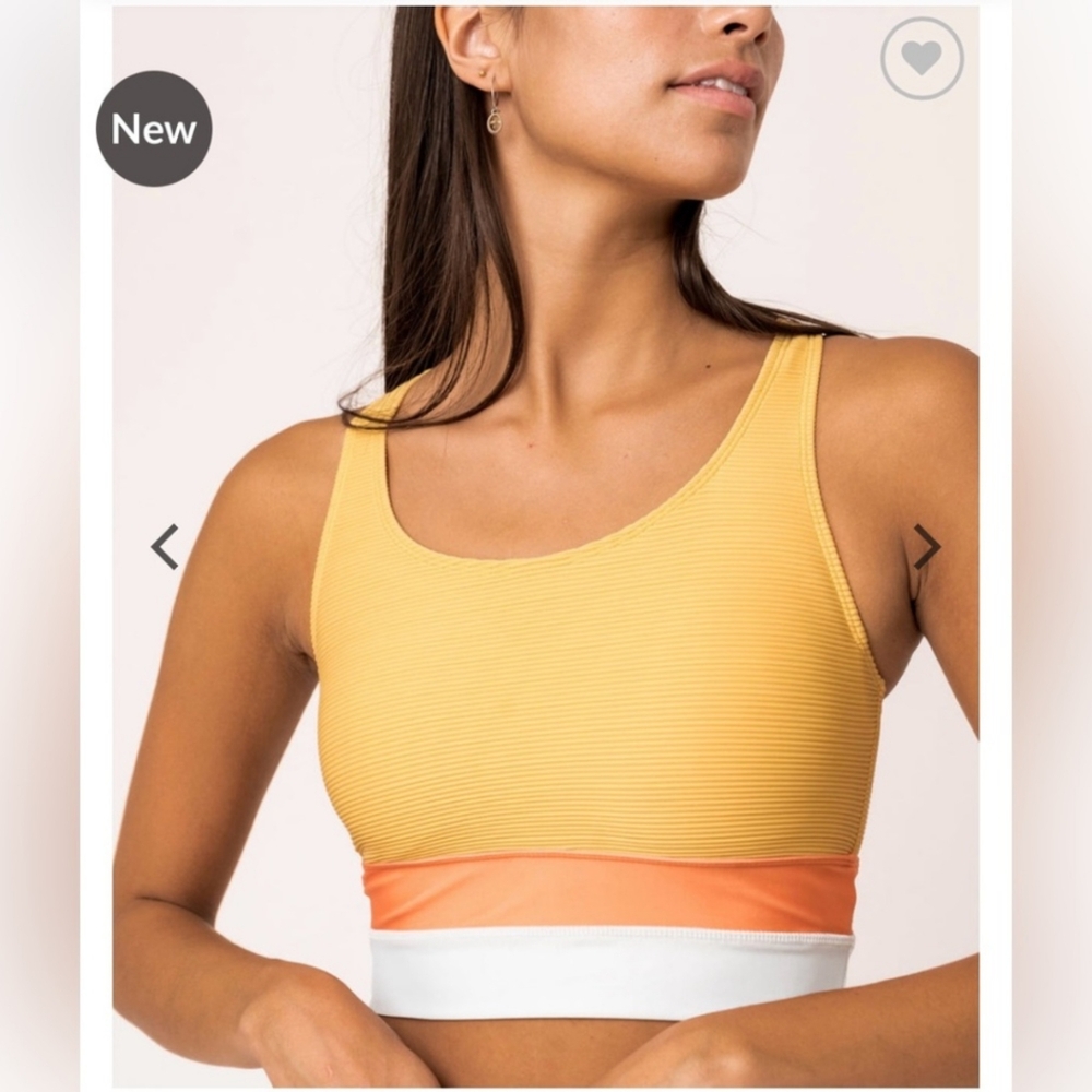 Nani Textured Malibu Cut Back Crop Top/swim Women L Removable Cups Yellow #599